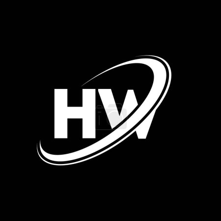 Illustration for HW H W letter logo design. Initial letter HW linked circle uppercase monogram logo red and blue. HW logo, H W design. hw, h w - Royalty Free Image