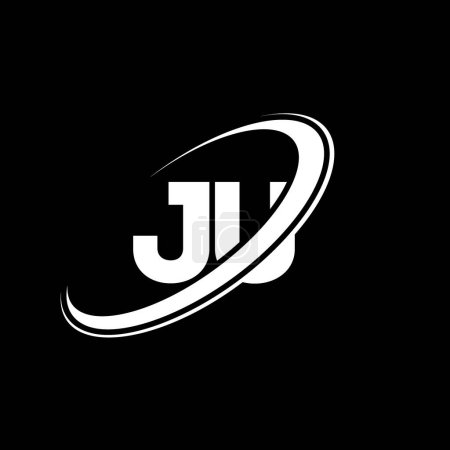 Illustration for JU J U letter logo design. Initial letter JU linked circle uppercase monogram logo red and blue. JU logo, J U design. ju, j u - Royalty Free Image