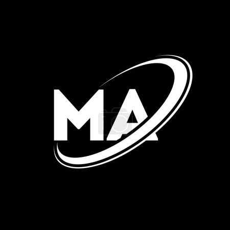 Ilustración de MA M Diseño del logotipo de una letra. Letra inicial MA círculo vinculado en mayúsculas logotipo monograma rojo y azul. Logotipo MA, diseño M A. ma, m a - Imagen libre de derechos