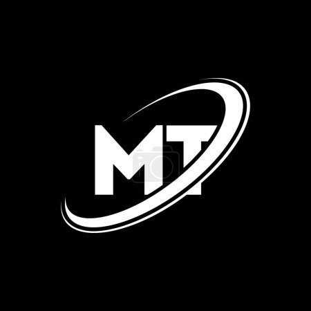 Ilustración de MT M T letra diseño del logotipo. Letra inicial MT círculo vinculado en mayúsculas logotipo monograma rojo y azul. Logotipo MT, diseño M T. mt, m t - Imagen libre de derechos