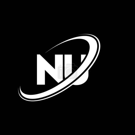 Illustration for NU N U letter logo design. Initial letter NU linked circle uppercase monogram logo red and blue. NU logo, N U design. nu, n u - Royalty Free Image