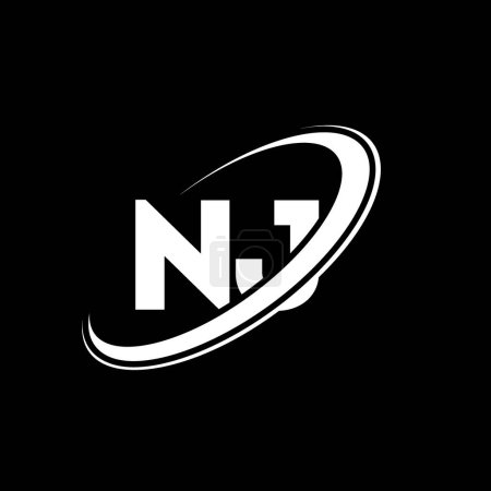 Illustration for NJ N J letter logo design. Initial letter NJ linked circle uppercase monogram logo red and blue. NJ logo, N J design. nj, n j - Royalty Free Image