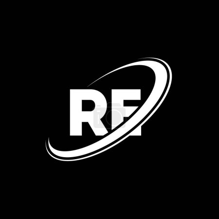 Illustration for RE R E letter logo design. Initial letter RE linked circle uppercase monogram logo red and blue. RE logo, R E design. re, r e - Royalty Free Image