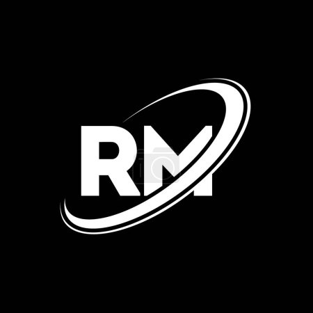 Ilustración de Diseño del logotipo de la letra RM R M. Letra inicial RM círculo vinculado en mayúsculas logotipo del monograma rojo y azul. Logotipo RM, diseño R M. rm, r m - Imagen libre de derechos