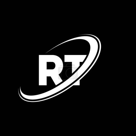 Ilustración de RT R T letra diseño del logotipo. Letra inicial RT círculo vinculado en mayúsculas logotipo monograma rojo y azul. RT logotipo, diseño de R T. rt, r t - Imagen libre de derechos