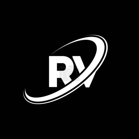 Illustration for RV R V letter logo design. Initial letter RV linked circle uppercase monogram logo red and blue. RV logo, R V design. rv, r v - Royalty Free Image