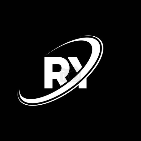 Ilustración de Diseño del logotipo de la letra RY R Y. Letra inicial RY círculo vinculado en mayúsculas logotipo del monograma rojo y azul. Logotipo RY, diseño R Y. ry, r y - Imagen libre de derechos