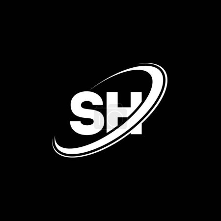 Illustration for SH S H letter logo design. Initial letter SH linked circle uppercase monogram logo red and blue. SH logo, S H design. sh, s h - Royalty Free Image