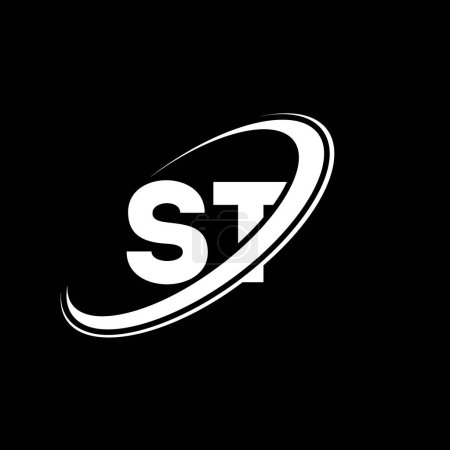 Illustration for ST S T letter logo design. Initial letter ST linked circle uppercase monogram logo red and blue. ST logo, S T design. st, s t - Royalty Free Image