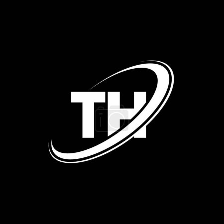 Ilustración de TH T H diseño del logotipo de la letra. Letra inicial TH círculo vinculado en mayúsculas logotipo del monograma rojo y azul. Logo TH, diseño T H. No, no. - Imagen libre de derechos