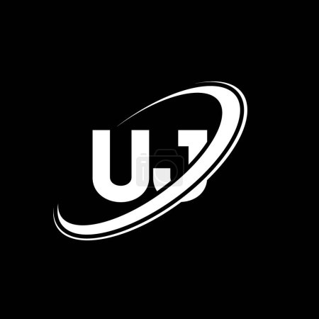 Illustration for UJ U J letter logo design. Initial letter UJ linked circle uppercase monogram logo red and blue. UJ logo, U J design. uj, u j - Royalty Free Image
