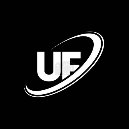 Ilustración de Diseño del logotipo de la letra UF U F. Letra inicial UF círculo vinculado en mayúsculas logotipo monograma rojo y azul. Logotipo UF, diseño U F. uf, u f - Imagen libre de derechos