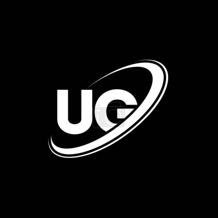 Ilustración de Diseño del logotipo de la letra UG U G. Letra inicial UG círculo vinculado en mayúsculas logotipo monograma rojo y azul. Logotipo UG, diseño U G. ug, u g - Imagen libre de derechos
