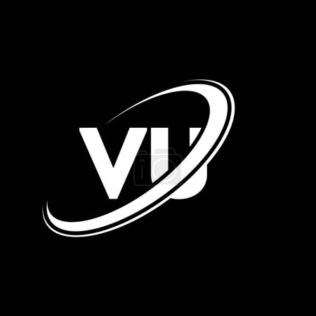 Ilustración de Diseño del logotipo de la letra VU V U. Letra inicial VU círculo vinculado en mayúsculas logotipo del monograma rojo y azul. Logotipo VU, diseño V U. Vu, v u - Imagen libre de derechos