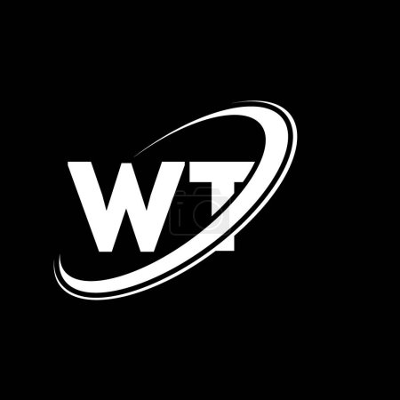 Illustration for WT W T letter logo design. Initial letter WT linked circle uppercase monogram logo white color. WT logo, W T design. wt, w t - Royalty Free Image