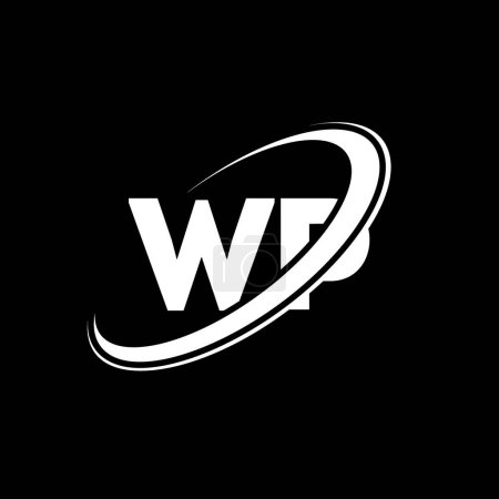 Ilustración de Diseño del logotipo de la letra WP W P. Letra inicial WP círculo vinculado en mayúsculas monograma logo color blanco. Logotipo WP, diseño W P. WP, W P - Imagen libre de derechos
