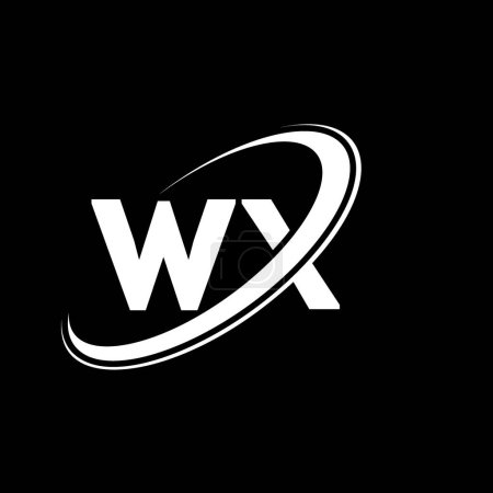 Illustration for WX W X letter logo design. Initial letter WX linked circle uppercase monogram logo white color. WX logo, W X design. wx, w x - Royalty Free Image