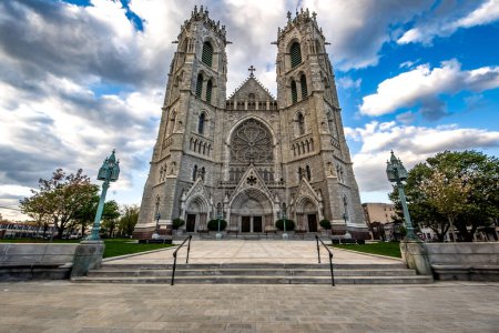 Photo for Newark, NJ - USA - April 17, 2023 Horizontal view of the French Gothic revival styled Cathedral Basilica of the Sacred Heart, the seat of the Roman Catholic Archdiocese of Newark. - Royalty Free Image