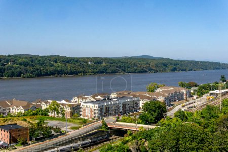 Photo for Poughkeepsie, NY - US - Oct 1, 2023 View of One Dutchess, a beautiful luxurious apartment home community, built along Hudson River waterfront in the heart of Poughkeepsie. - Royalty Free Image