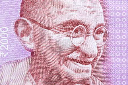 Photo for Mahatma Gandhi a closeup portrait from Indian money - rupee - Royalty Free Image