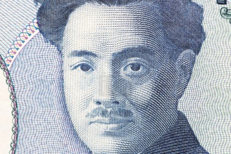 Téléchargez les photos : Hideyo Noguchi un portrait rapproché de l'argent japonais - yen - en image libre de droit