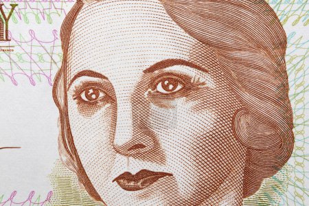 Juana de Ibarbourou a closeup portrait from Uruguayan money - Peso