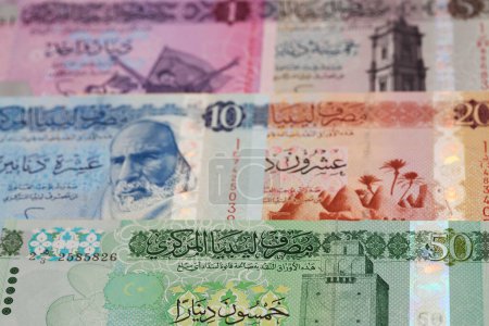 Libyan money - dinar a business background