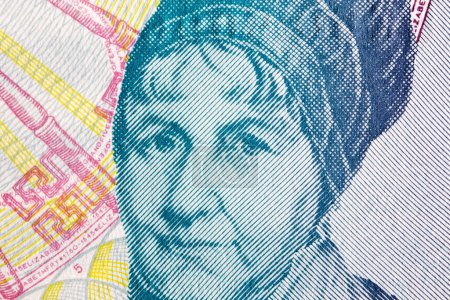 Elizabeth Fry a closeup portrait from English money - pound