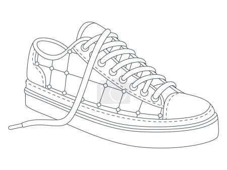 Photo for Shoes sneakers trendy linear illustration. Fashion concept of women's sports shoes with laces. Editable stroke. - Royalty Free Image