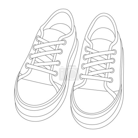 Photo for Shoes sneakers linear vector illustration. Fashionable concept of popular sports shoes with laces. Top view. Editable stroke. - Royalty Free Image