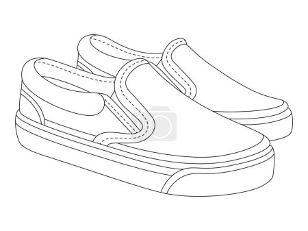 Photo for Comfortable casual fabric summer slip-on shoes. Line stock vector illustration on a white background. Side view. Editable stroke. - Royalty Free Image