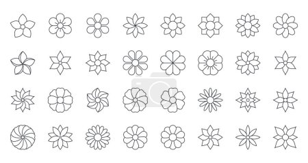 Photo for Flowers vector line icons. Set of blossom editable stroke. Various spring and summer flowers buds. Rose, forget-me-not, chamomile and others. Stock illustration on white background. - Royalty Free Image