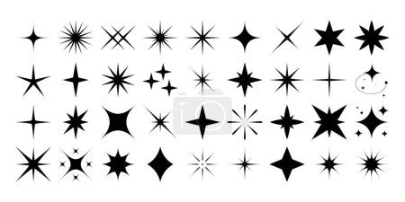 Photo for Vector silhouette star icons. Set of different beautiful sparkle explosion. Twinkle shiny star shape symbols. Light glitter element, starburst decorative element. Stock illustration. - Royalty Free Image