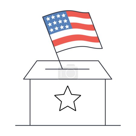 Photo for Vector illustration of elections in the USA. Hand with the flag of America and voting, election ballots. Ballot box with a star. Stock illustration on a white background. - Royalty Free Image