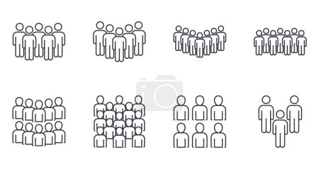 Photo for Vector icons group of people. Editable stroke set. Teamwork in a team, colleagues. Leadership and support from like-minded people. Students and friends. Stock illustration. - Royalty Free Image
