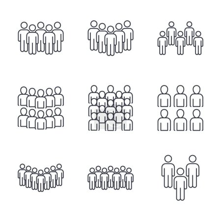 Photo for Vector election icons. Editable stroke set. A group of people, party members, voters. Crowd, large team, workers. Social movement, protests, disagreement Stock illustration - Royalty Free Image