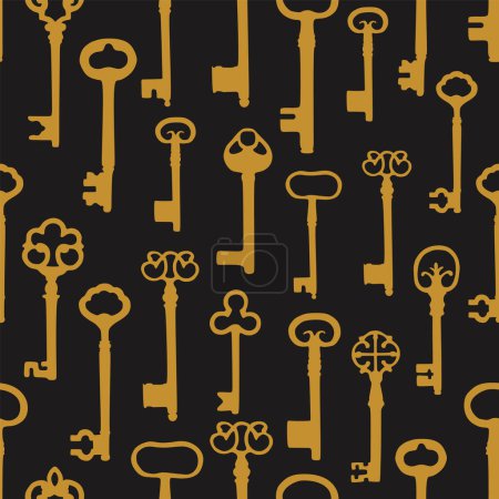 Illustration for Vintage seamless pattern with different antique keys - Royalty Free Image