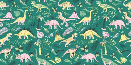 Illustration for Set of dinosaurs including T-rex, Brontosaurus, Triceratops, Velociraptor, Pteranodon, Allosaurus, etc Isolated on white - Royalty Free Image