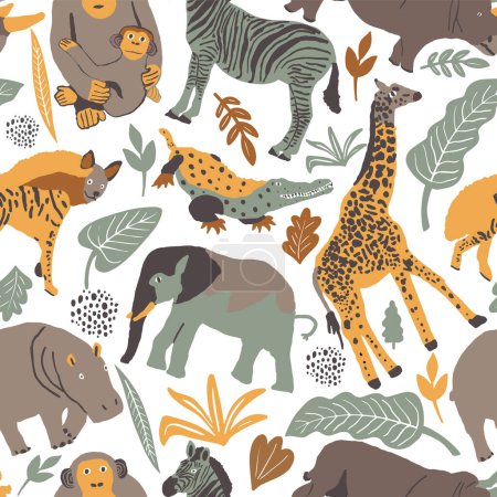 Téléchargez les illustrations : Illustration vectorielle de safari sauvage mignon animaux africains. - en licence libre de droit