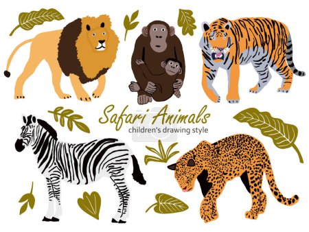 Téléchargez les photos : Illustration vectorielle de safari sauvage mignon animaux africains. - en image libre de droit