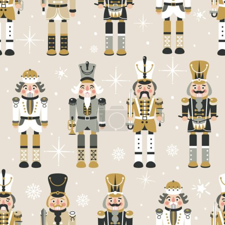 Illustration for Seamless Christmas Pattern with Nutcrackers in Vector. - Royalty Free Image
