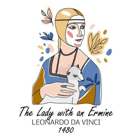 Téléchargez les photos : Décembre. 06, 2022 La Dame avec une Ermine. Illustration vectorielle minimaliste dessinée à la main. - en image libre de droit