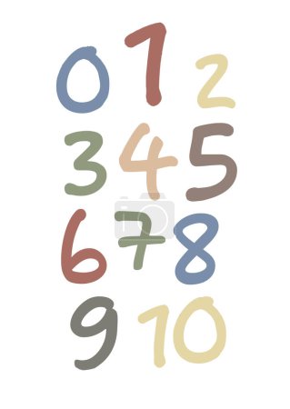 Téléchargez les illustrations : Brosse numéros d'alphabet croquis numérique de style gribouillage dessiné. Numéros 1, 2, 3, 4, 5, 6, 7, 8, 9 0 Illustration vectorielle - en licence libre de droit