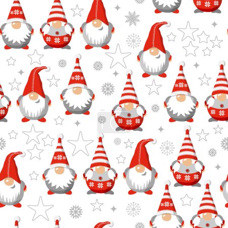 Illustration for Vector Christmas Gnomes illustration seamles pattern. Gnome collection. - Royalty Free Image