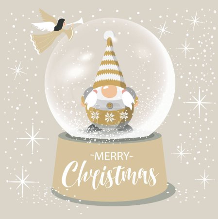 Téléchargez les photos : Illustration vectorielle scandinave de Noël Gnom en boule de neige. Personnages de bande dessinée. - en image libre de droit