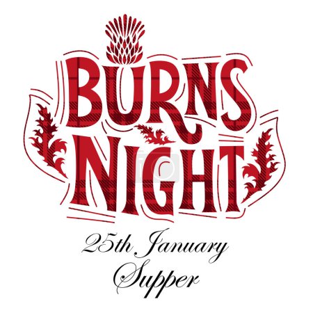 Illustration for Burns night supper card with thistle on tartan background. - Royalty Free Image