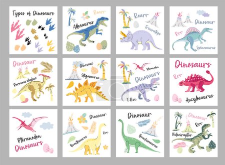 Dinosaur seamless pattern. Hand drawn vector dinosaurs with background view. Card.