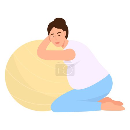 Illustration for Woman giving birth in a comfortable position for childbirth on a fitball.Preparing for childbirth.Vector illustration - Royalty Free Image