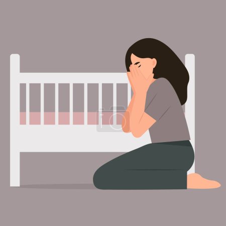 Illustration for Grieving mother suffering from losing her baby.Concept of miscarriage, loss of child. Vector illustration in flat style. - Royalty Free Image