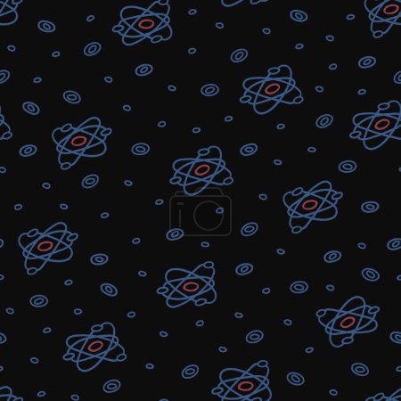 Photo for Isolated seamless pattern consisting of doodle drawings of atom, protons, electrons and other particles - Royalty Free Image
